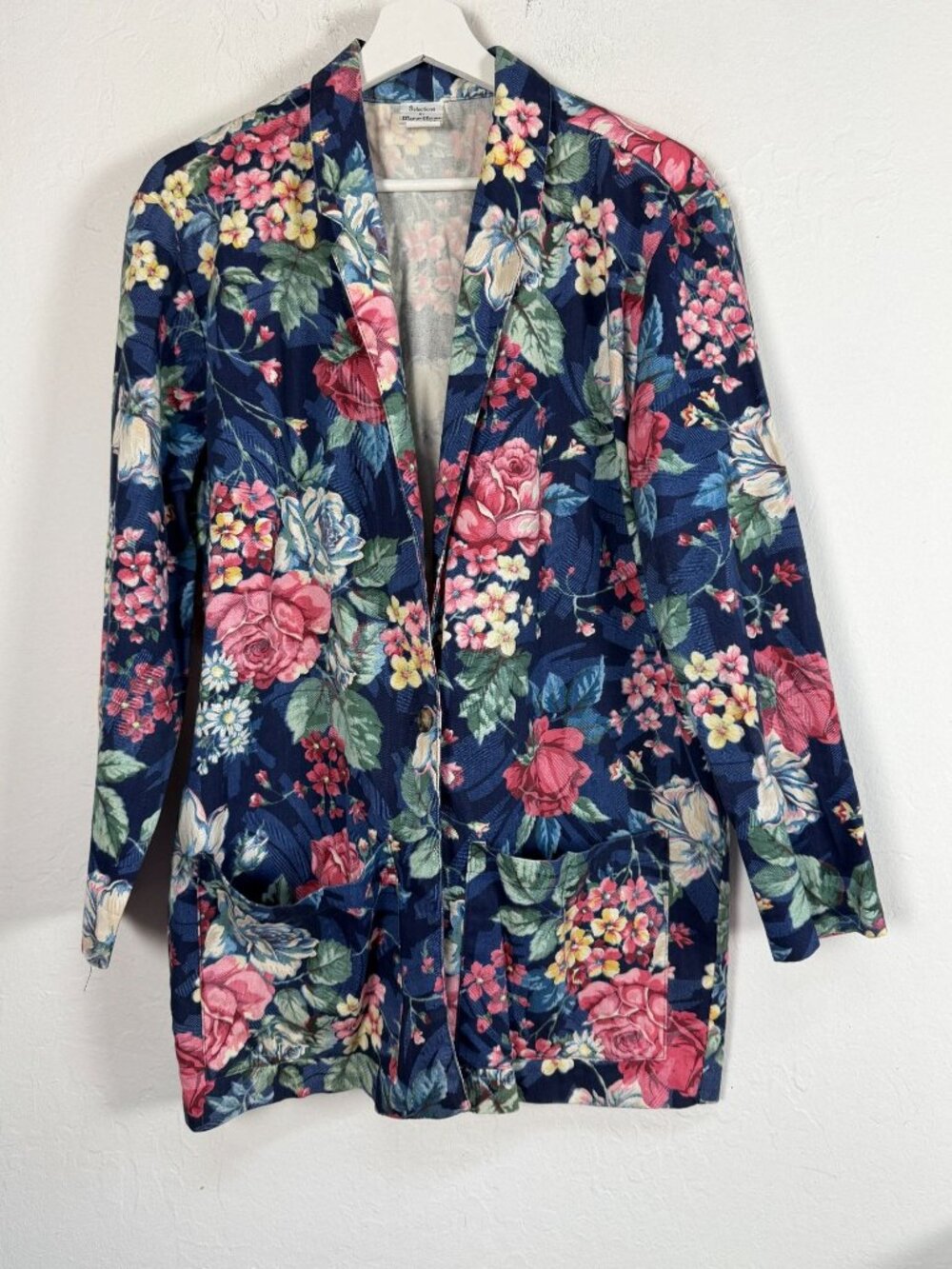 Vintage Selections by Manor House Womens Navy Floral Blazer Jacket Size 12